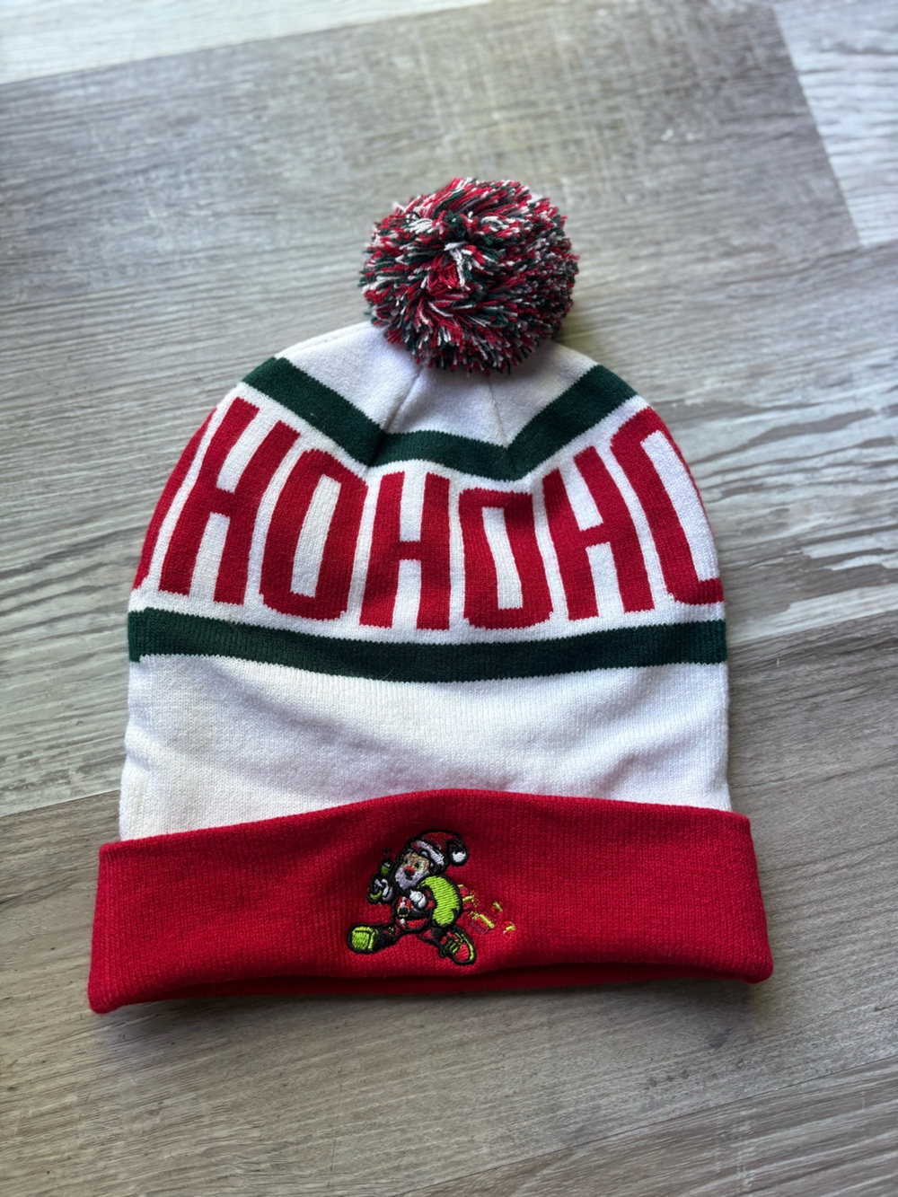 HOHOHO Red & White Holiday Pom Beanie